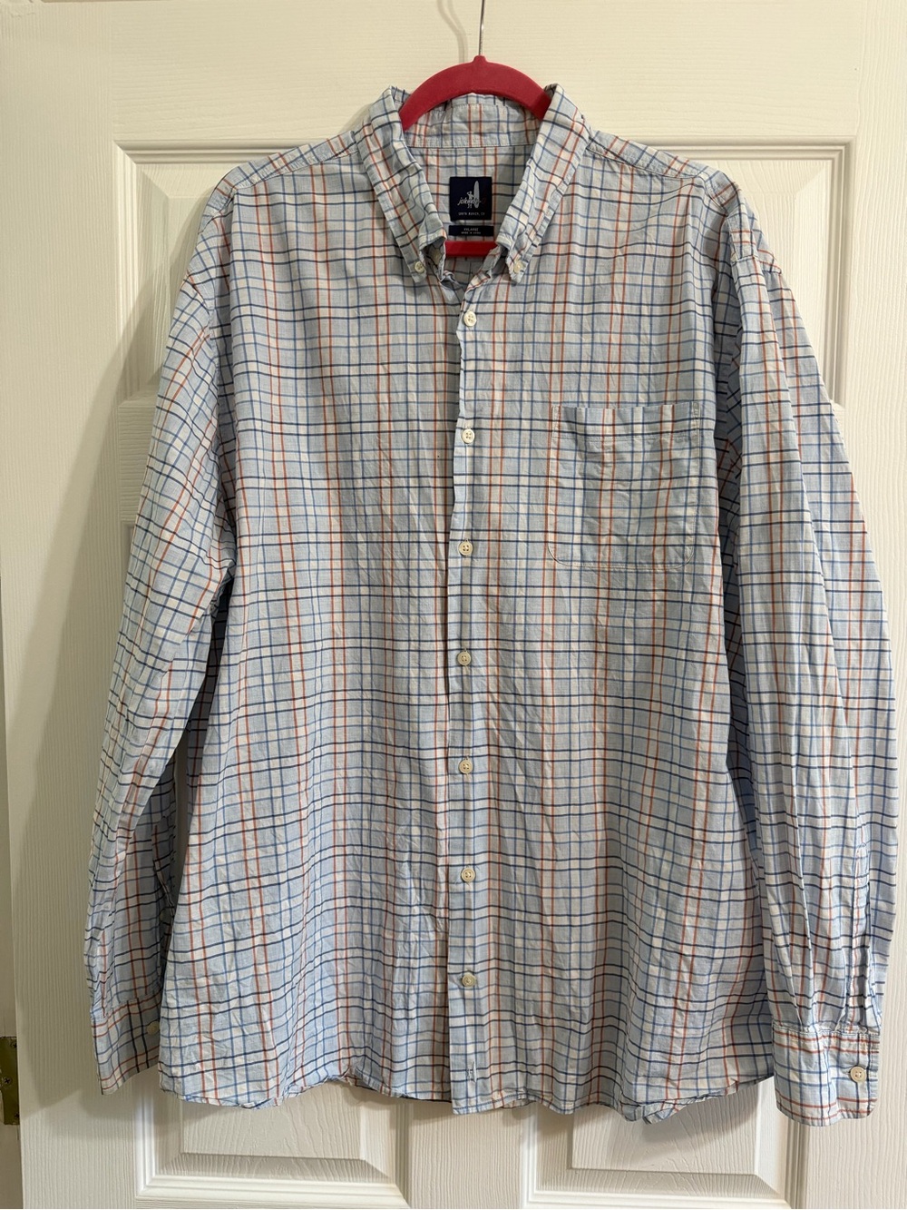 johnnie-O Light Blue and Orange Plaid Button-Down Shirt